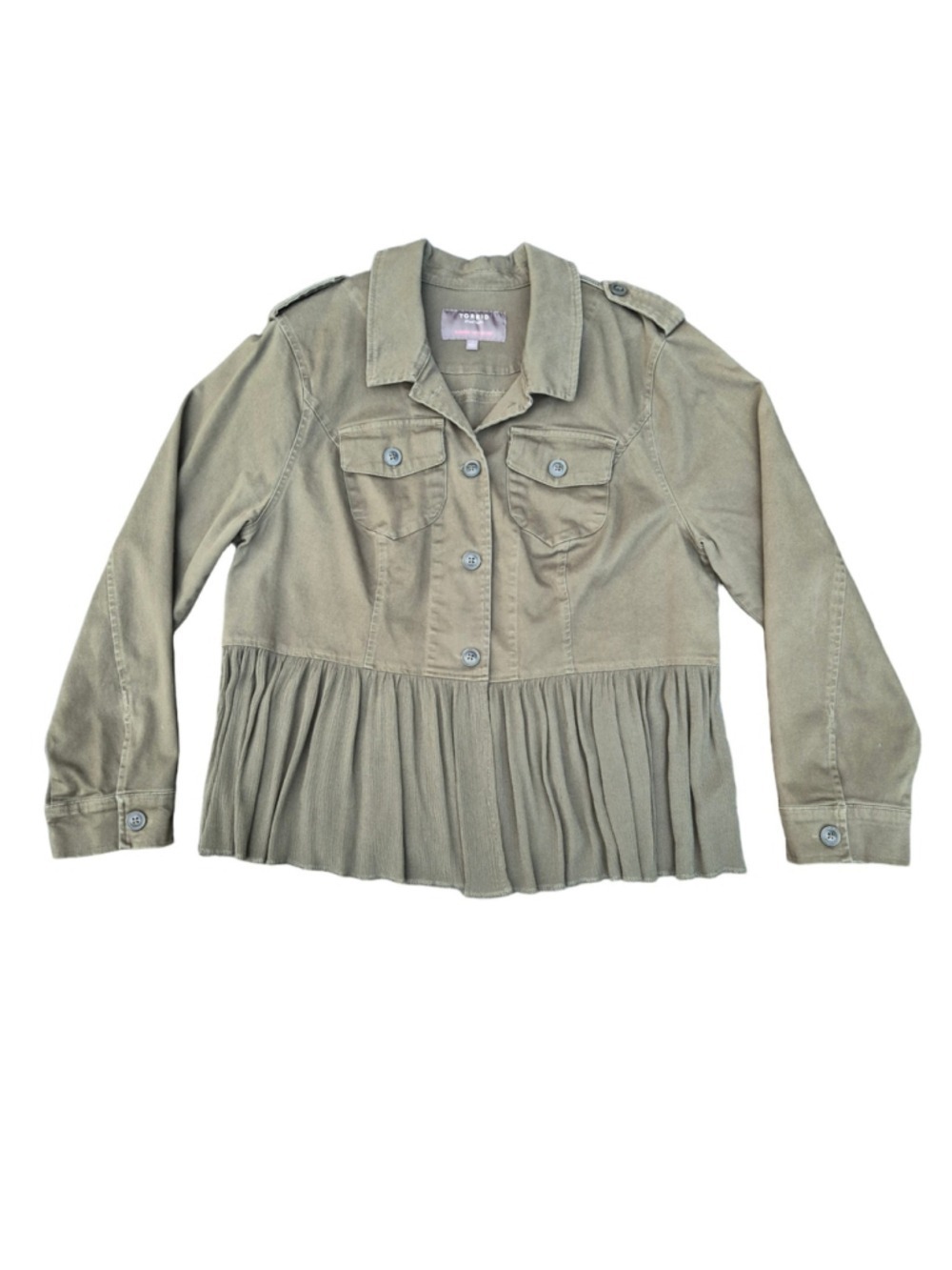 Torrid Womens Size 1 Olive Green Military Utility Jacket Peplum Hem Stretch - Picture 2 of 9